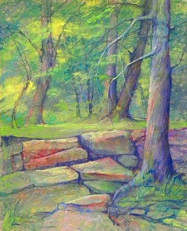 Clearing Steps - Woodland scene at The Clearing, Door County, WI by Sandra Place