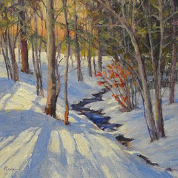 Sunlight and Shadow SOLD - Snow scene in the Santa Fe National Forest by Sandra Place