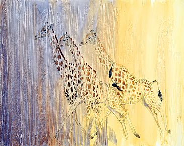 Giraffes of Zambia - giraffes on the run at the rivers edge by Linda DuPuis-Rosen