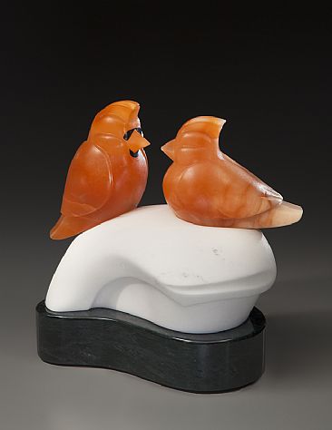 Let It Snow - Two Cardinals in a snow drift by Ellen Woodbury