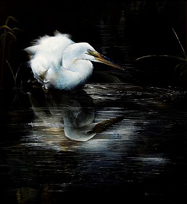 Pearl on Water - Snowy Egret by John Serediuk