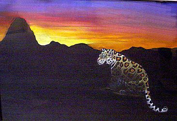 Jaguar Sunset at Baboquivari - Jaguar on the Tohono Oodam Nation by Pat Latas