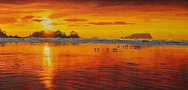 Chesterman Beach Sunset over Frank Island -  by Mark Hobson