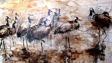 agamon sunset - cranes by Varda Breger