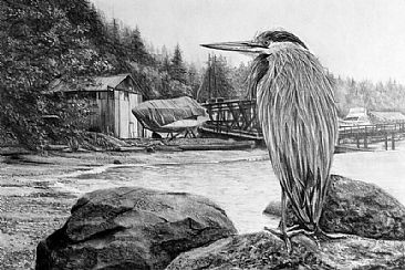 The Boatworks - Great Blue Heron - Seascape, Heron by Kevin Johnson