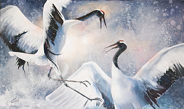 Hokkaido Tango - Red-Crowned Cranes by Kathryn Weisberg