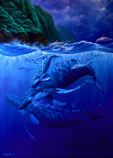 Napali Nocturne - Humpback whales and bottle nose dolphins by Frank Walsh