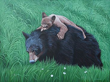End of a Long Day - Black Bear and cub by Lynn Erikson