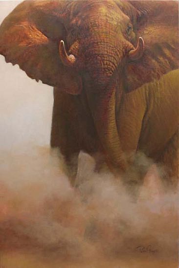 Raising the Dust - African Elephant by Peter Gray