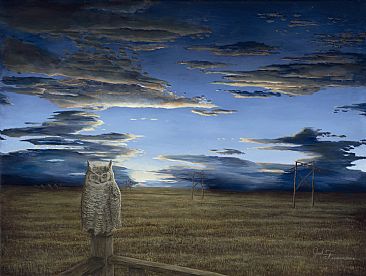 Saskatchewan Dusk - Great Horned Owl by Josh Tiessen