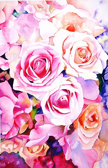 Cascade - Bright pink roses by Sarah Bent