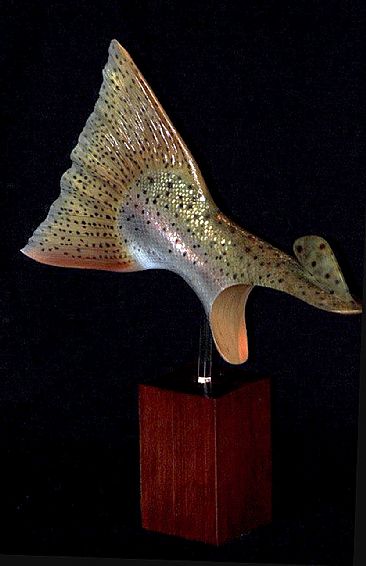 Steelhead tail ''bust'' - Basswood carved Steelhead trout tail ''bust'' by Yves Laurent