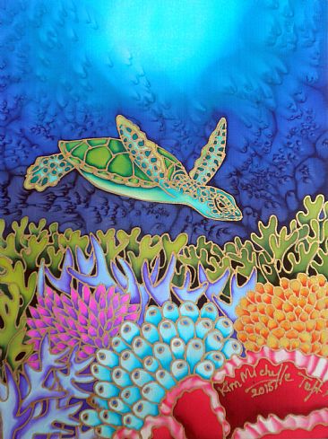 Baby's coral carpet  - Painting stretched silk only , no frame. by Kim Toft
