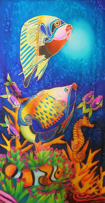 An Angel Fish  - Painting stretched silk only , no frame. by Kim Toft