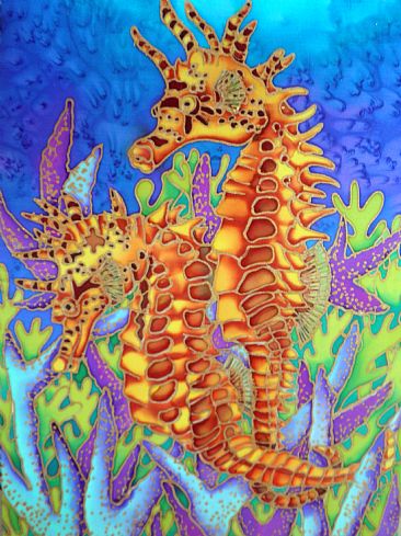 Seahorse Soulmate  - Painting stretched silk only , no frame. by Kim Toft