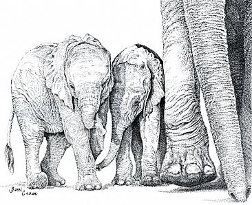 Trunk Lesson - Baby Elephants by Becci Crowe