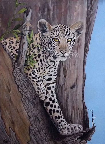 On guard - SOLD - Leopard by Paula Wiegmink