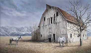 Shadows Of Then And Now - Horse and Barn Landscape by Neil Hamelin