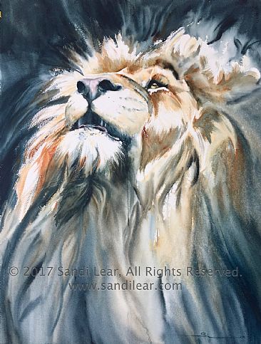 Majeste - Lion with dragonfly by Sandi Lear