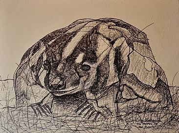 Badger Erratic Drawing - Badger, Erratic, Boulder, Plein air by Colin Starkevich