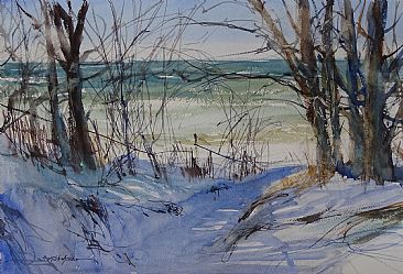 Riley Beach in Winter - Lake Michigan Shore in Winter by Sandra  Strohschein
