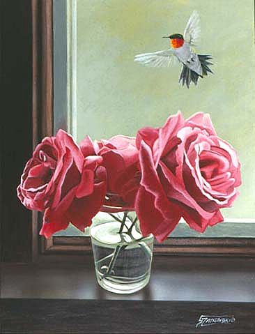 Window Shopping - Ruby-throated hummingbird  by Frederick Szatkowski
