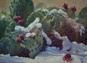 Prickly Snow Cushions - Prickly Pear in Winter by Patricia Savage