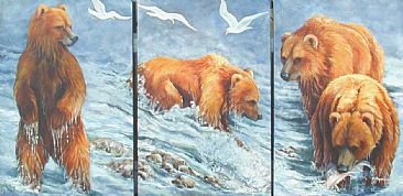 Water Sports - Alaskan Bears (Triptych) by Maria Ryan