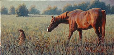 Nosey Neighbors - Prairie dog and horse by Bill Scheidt