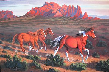 Tres Broncos - Wild Horses by Bill Scheidt