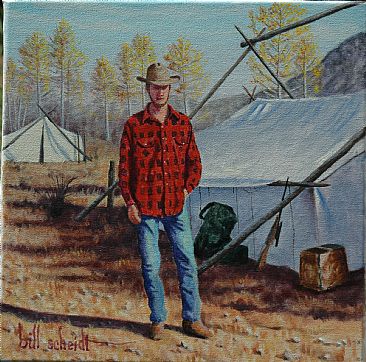 Wyoming Wrangler - Cowboy in camp. by Bill Scheidt