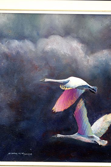 Storm Clouds - swans flying by Candy McManiman