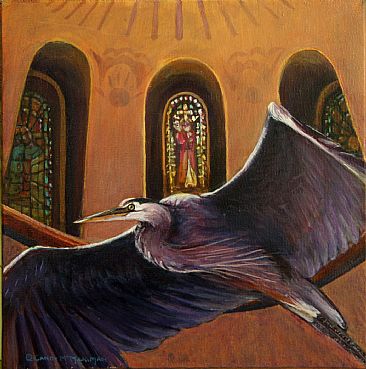 Heron Sanctuary - heron, church by Candy McManiman