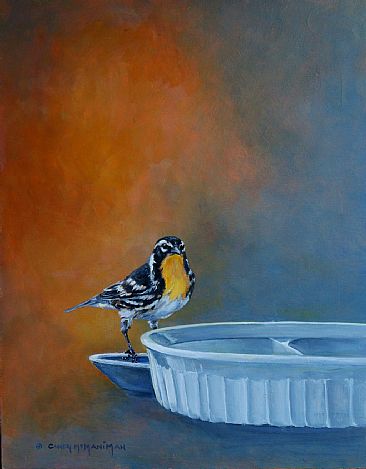Unexpected visitor - Graces warbler by Candy McManiman