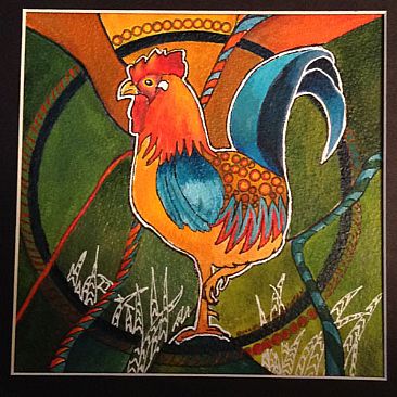 Rooster in Circle - Rooster with design elements by Candy McManiman
