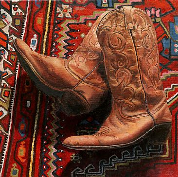 East Meets West - boots and oriental carpet by Candy McManiman