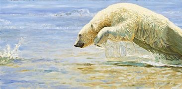 Polar Chase (SOLD) - Polar Bear by Linda Besse