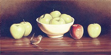 Marsh Wren and Apples - Marsh Wren/Still Life by Ron Orlando