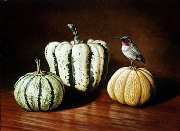 Gourds and Ruby-Throated Hummingbird -  by Ron Orlando