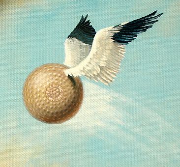 1895 Long Drive - detail - golf ball, stork wings by Linda Herzog