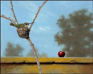 Anna's Cherry - Anna Hummingbird, cherry by Linda Herzog