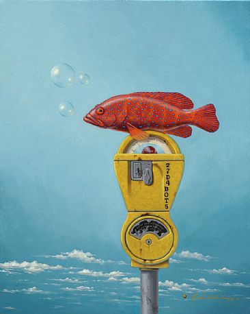 Dots - Parking meter, Antique parking meter, grouper, fish, bubbles by Linda Herzog