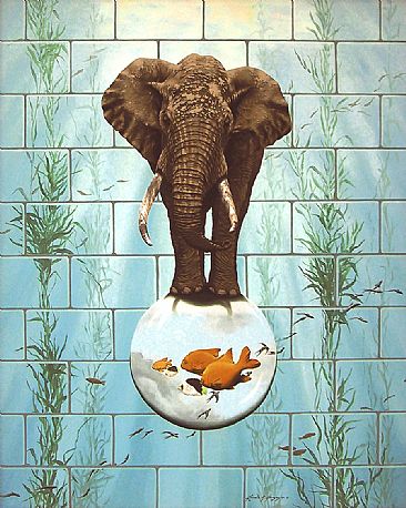 Elephant Dream - Elephant on bubble with fish by Linda Herzog