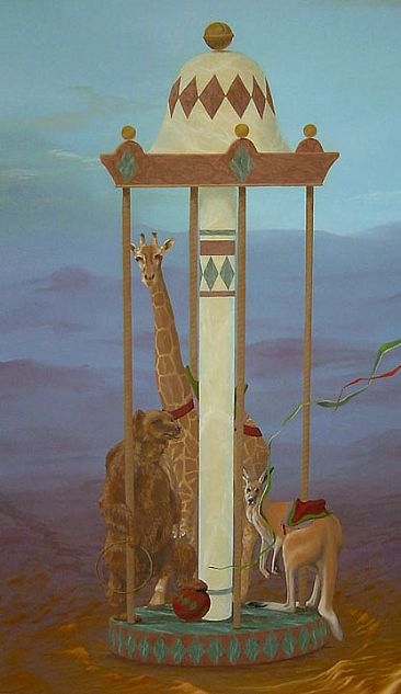 Evening Escapade - detail  Merry-go-round -  Reticulated Giraffe, Brown Bear and Red Kangaroo by Linda Herzog