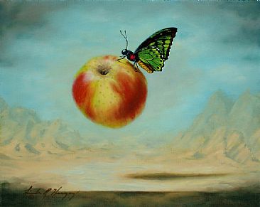 Apple Fly By Fruitie - Apple, Butterfly by Linda Herzog