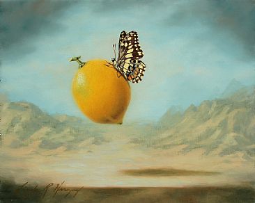 Lemon Fly By Fruitie - Lemon, butterfly by Linda Herzog
