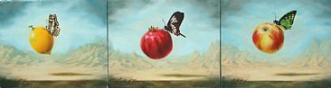 Fly By Fruities  - Fruit and butterfly by Linda Herzog