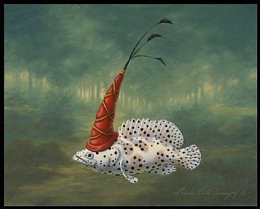 Going To The Ball - Spotted Grouper, fish , hat, forest by Linda Herzog