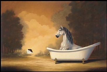 Horse Bath - Horse, bath tub, butterfly fish, fish by Linda Herzog