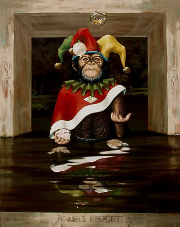 Jokers Request to become a Face Card - chimp, hedge hog, baceball, clown fish by Linda Herzog